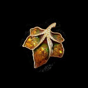 Leaf Brooch Gold-Tone/Brown Dress Jewelry Decoration Lapel Pin Gift for Her VTG